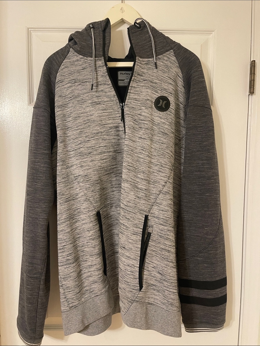 Hurley Men's Heather Light Gray and Dark Gray Zip-Up Hoodie